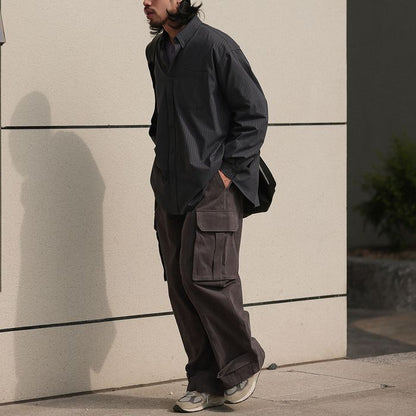 同色ストライプ 長袖シャツ　M10335