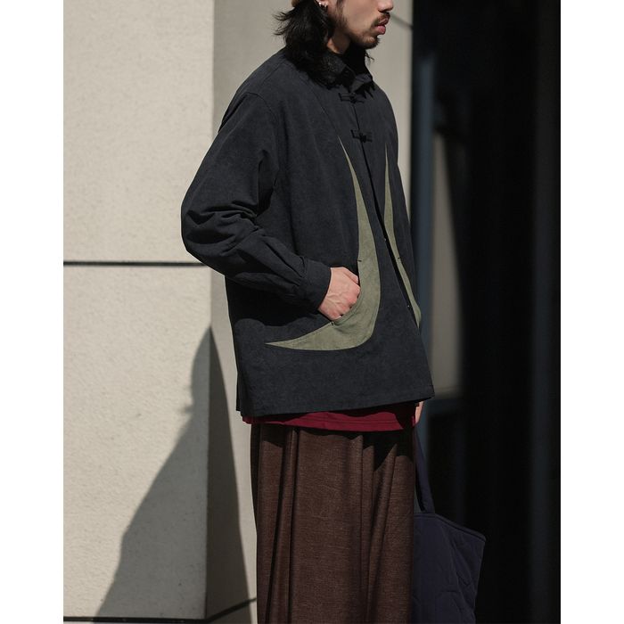 デザインボタン バイカラー シャツ　M10367