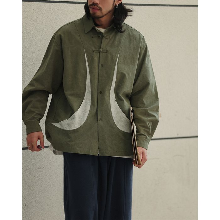 デザインボタン バイカラー シャツ　M10367