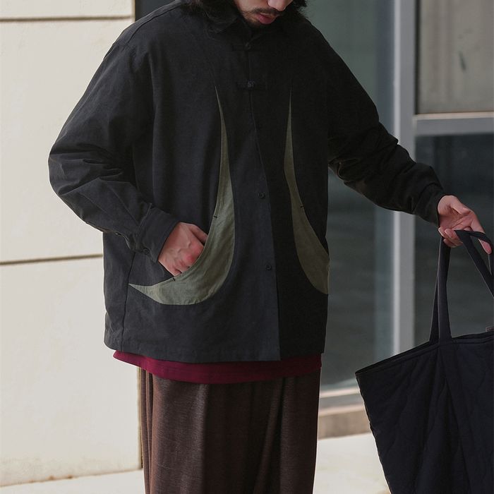 デザインボタン バイカラー シャツ　M10367