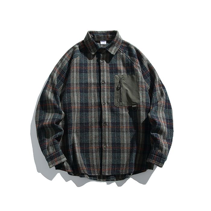 異素材ポケット チェック柄シャツ M10589