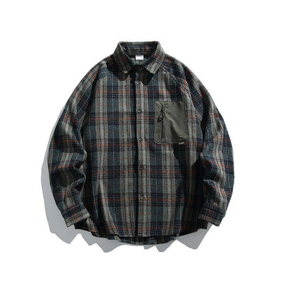 異素材ポケット チェック柄シャツ M10589