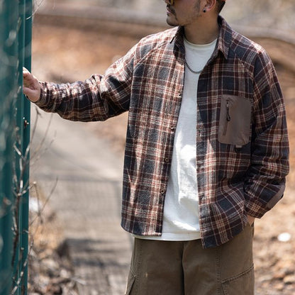 異素材ポケット チェック柄シャツ M10589