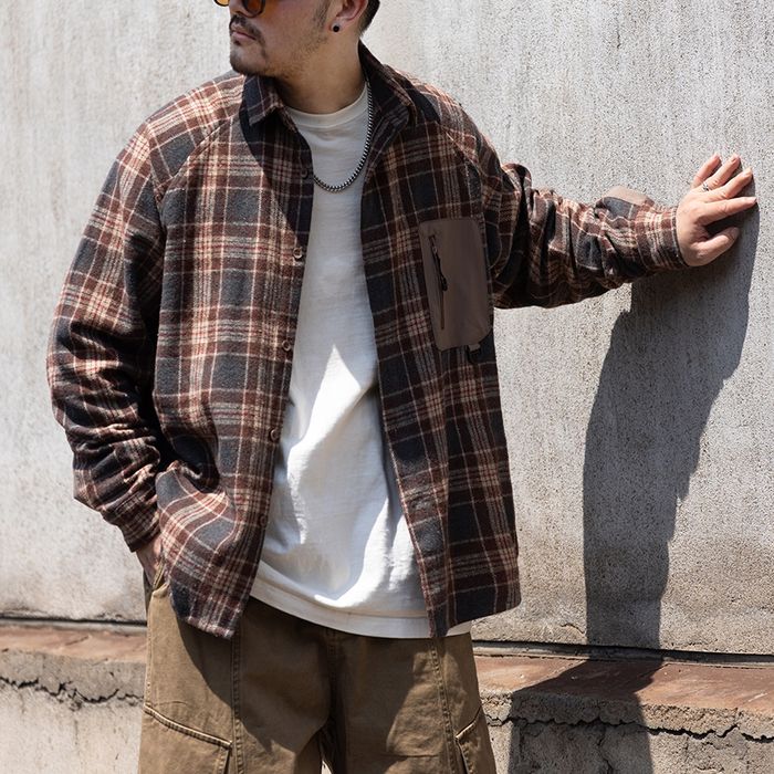 異素材ポケット チェック柄シャツ M10589