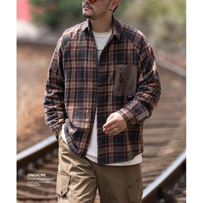 異素材ポケット チェック柄シャツ M10589