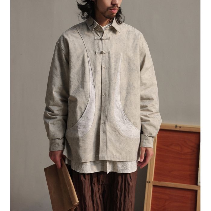 デザインボタン バイカラー シャツ　M10367