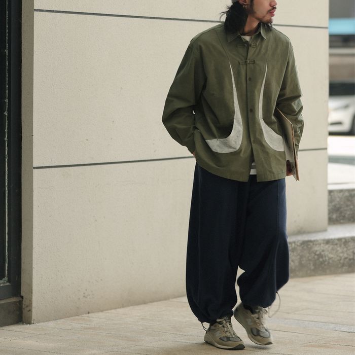 デザインボタン バイカラー シャツ　M10367