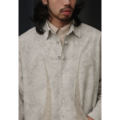 デザインボタン バイカラー シャツ　M10367