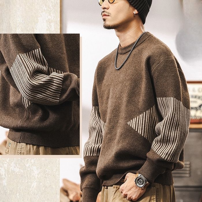 ストライプ柄切替 ニット プルオーバー　M10344