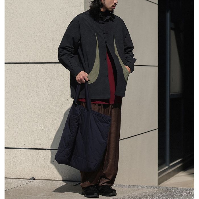 デザインボタン バイカラー シャツ　M10367