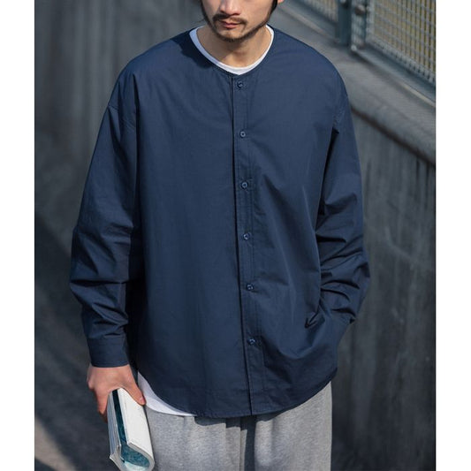 ラウンドネック ノーカラーシャツ　M10369