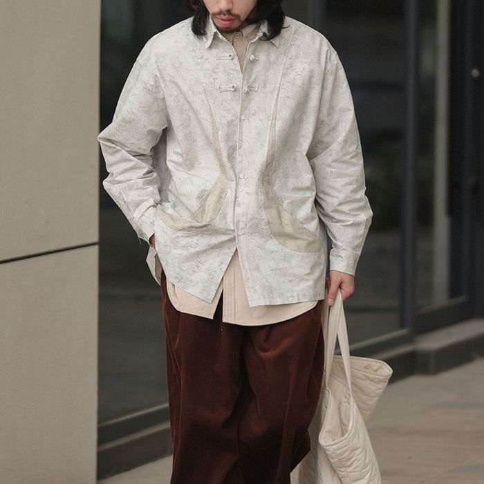 デザインボタン バイカラー シャツ　M10367