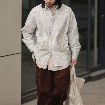 デザインボタン バイカラー シャツ　M10367