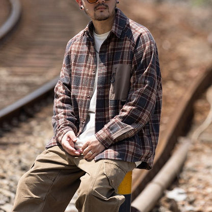 異素材ポケット チェック柄シャツ M10589