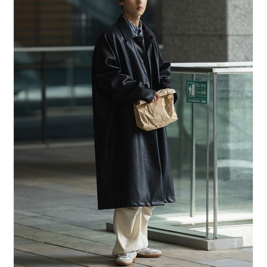 フェイクレザー ロングコート　M10354