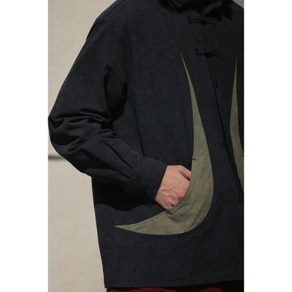 デザインボタン バイカラー シャツ　M10367