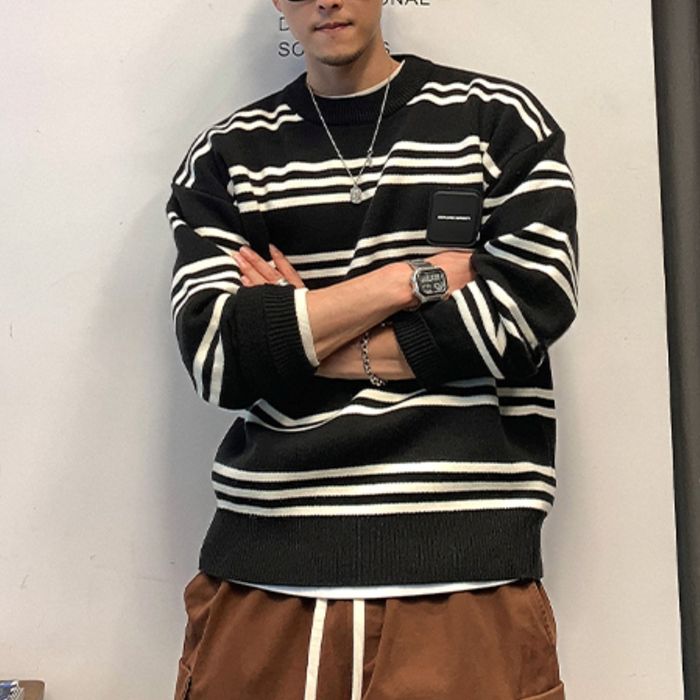 ロゴラベル ボーダーニット　M10521