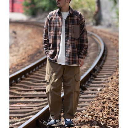 異素材ポケット チェック柄シャツ M10589