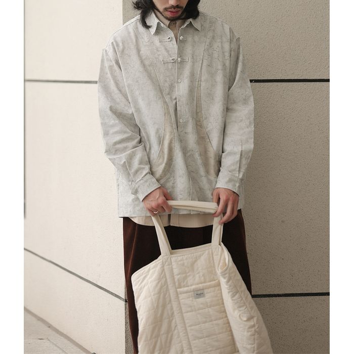 デザインボタン バイカラー シャツ　M10367