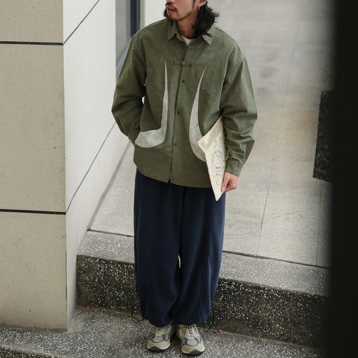 デザインボタン バイカラー シャツ　M10367