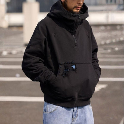 ダメージ加工 ハーフジップフーディ　M10638