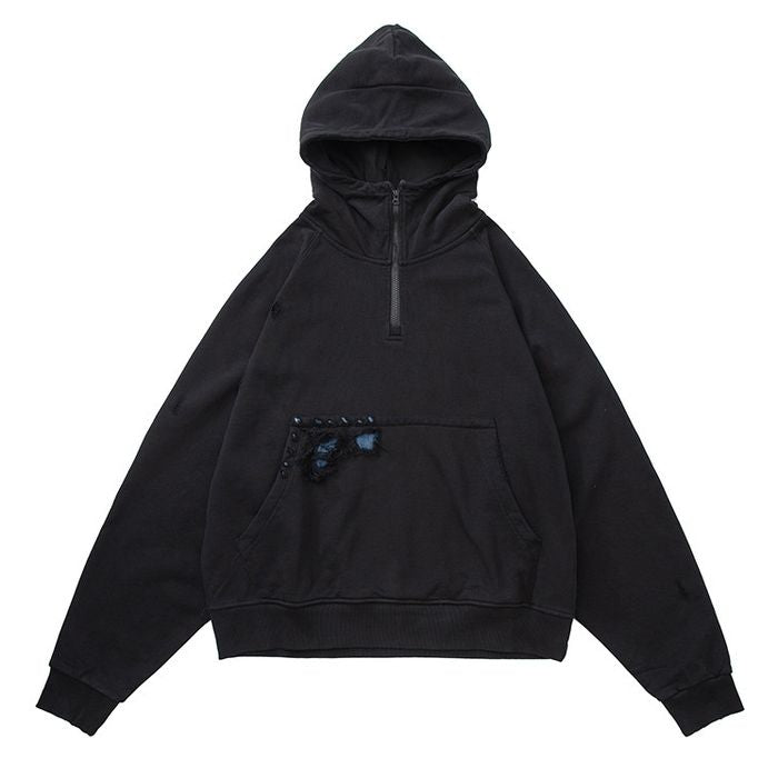 ダメージ加工 ハーフジップフーディ　M10638