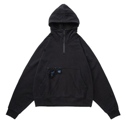 ダメージ加工 ハーフジップフーディ　M10638